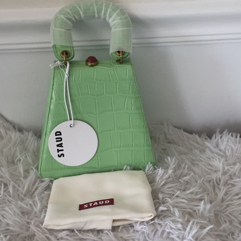 STAUD Kenny Croc-Embossed Leather Top Handle Bag - Picture 13 of 14